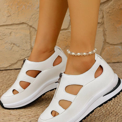 Cutout Zipper Wedge Sneakers -