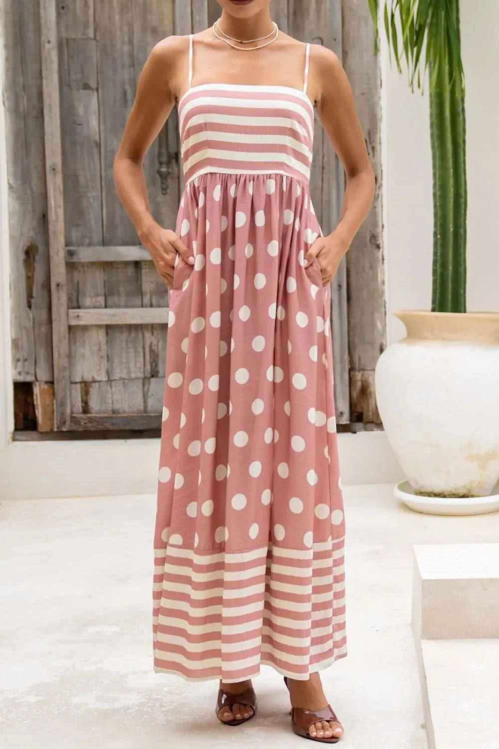 Polka Dot Square Neck Cami Dress -