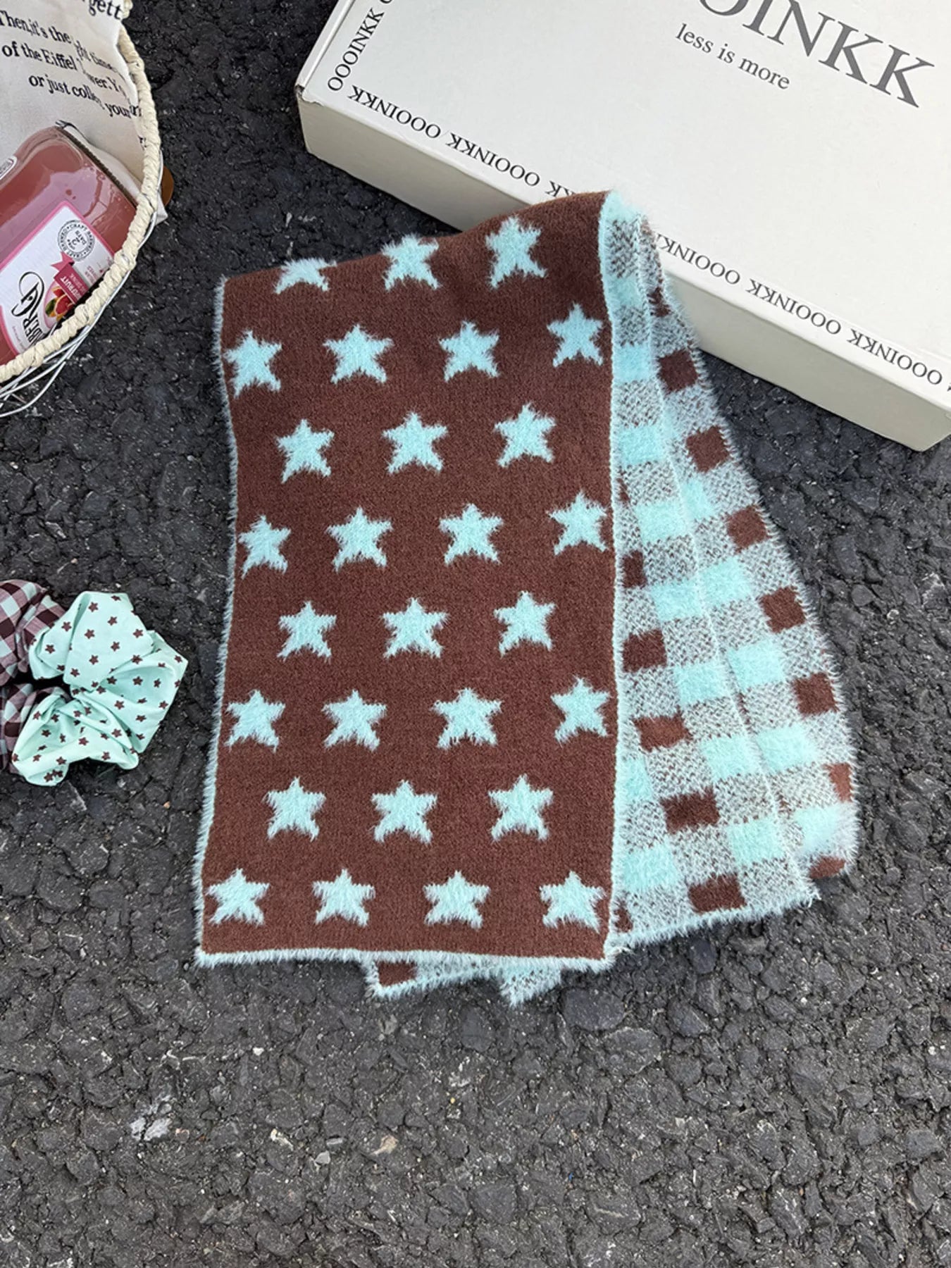 Star Plaid Plush Scarf -