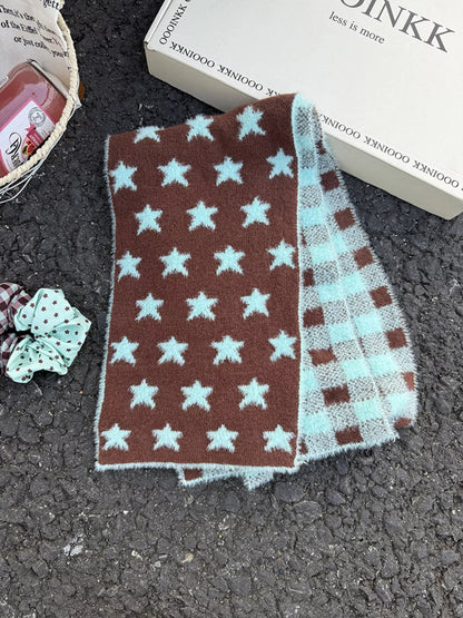 Star Plaid Plush Scarf -