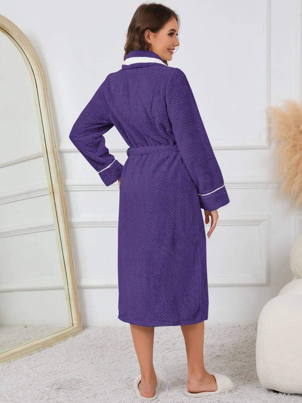 Contrast Trim Tie Waist Lounge Nightgown -