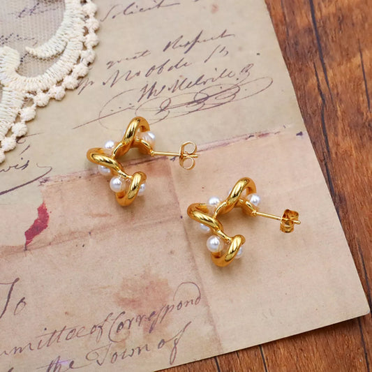 Gold-Plated Pearl Earrings - Gold One Size