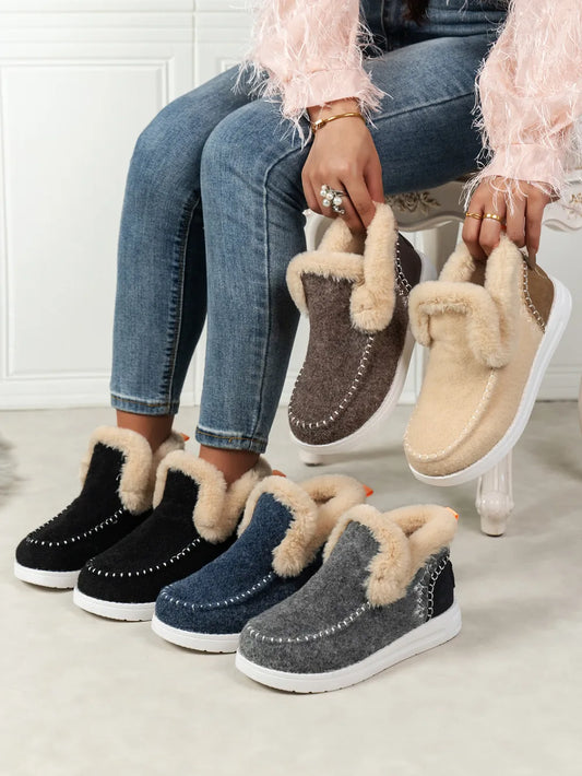 Furry Suede Round Toe Flat Sneakers -