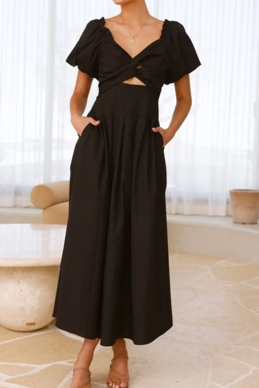 Sweetheart Neck Puff Sleeve Dress -