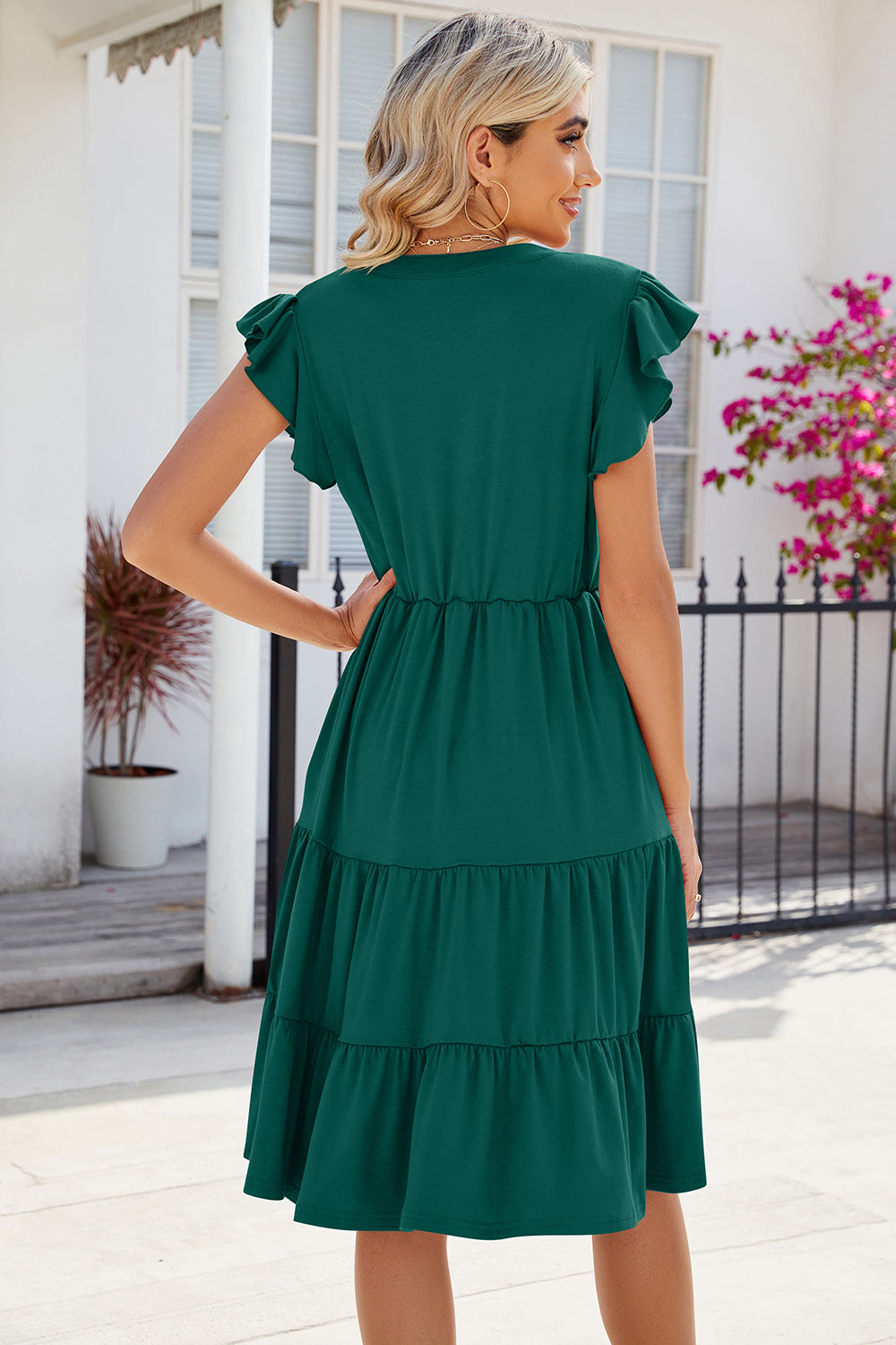 Ruched Notched Cap Sleeve Dress | AdoreStarr