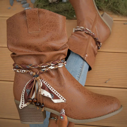 Braided Detail Western Boots -