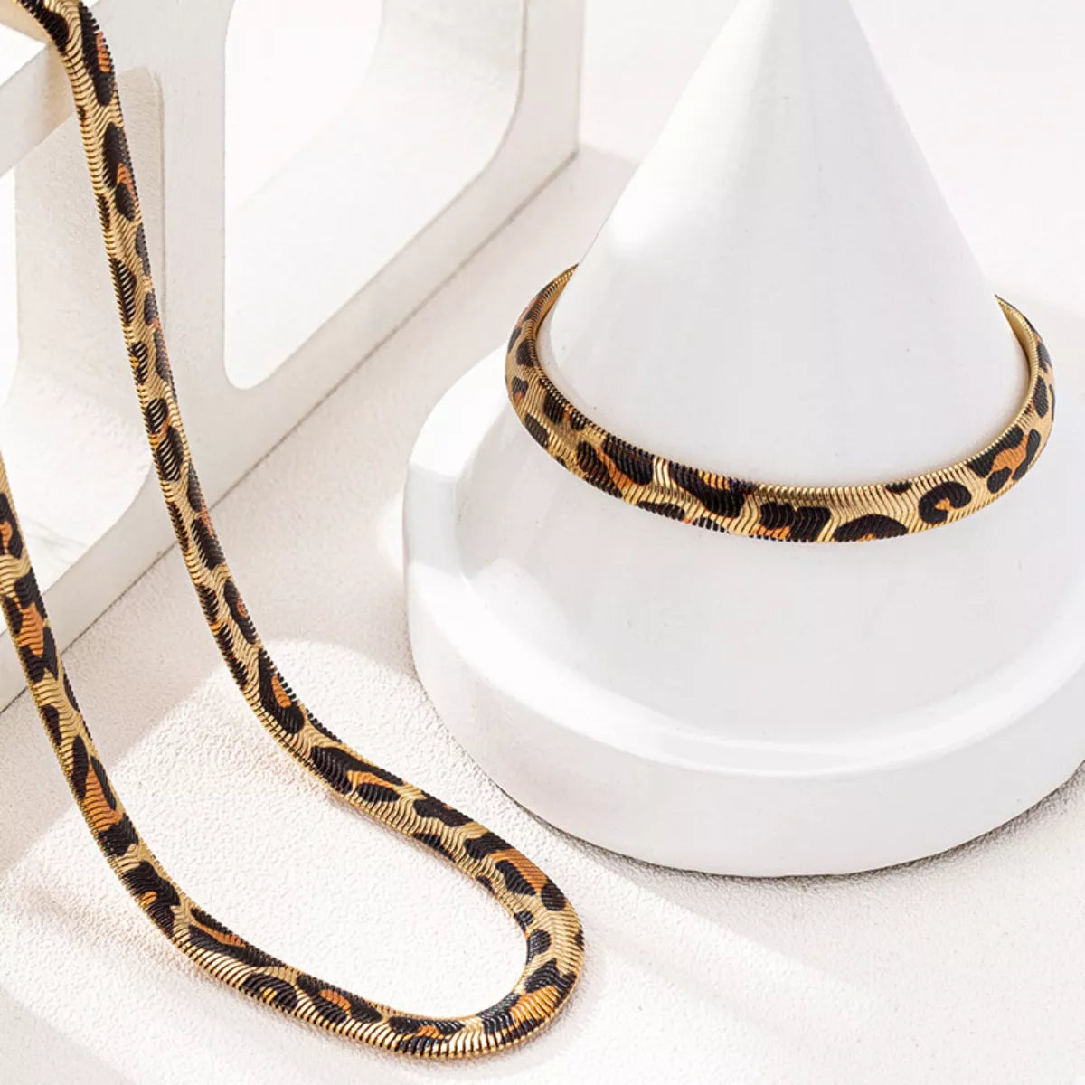 Chunky Leopard Necklace and Bracelet Jewelry Set -