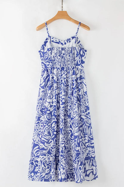Floral Print Spaghetti Strap High Waist Dress -