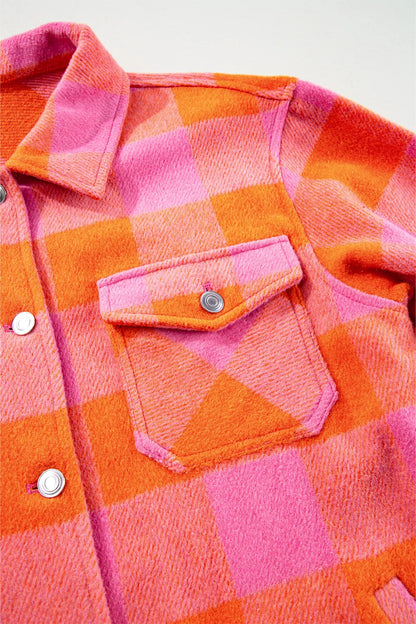 Plaid Collared Neck Button Up Jacket -