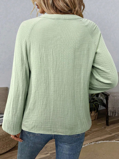 Paisley Pattern Notched Long Sleeve Blouse -