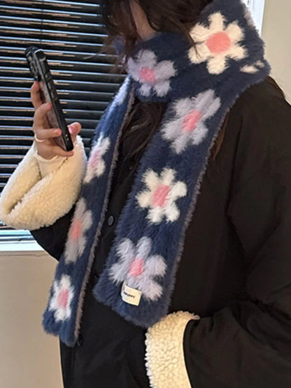 Floral Fuzzy Knit Scarf -
