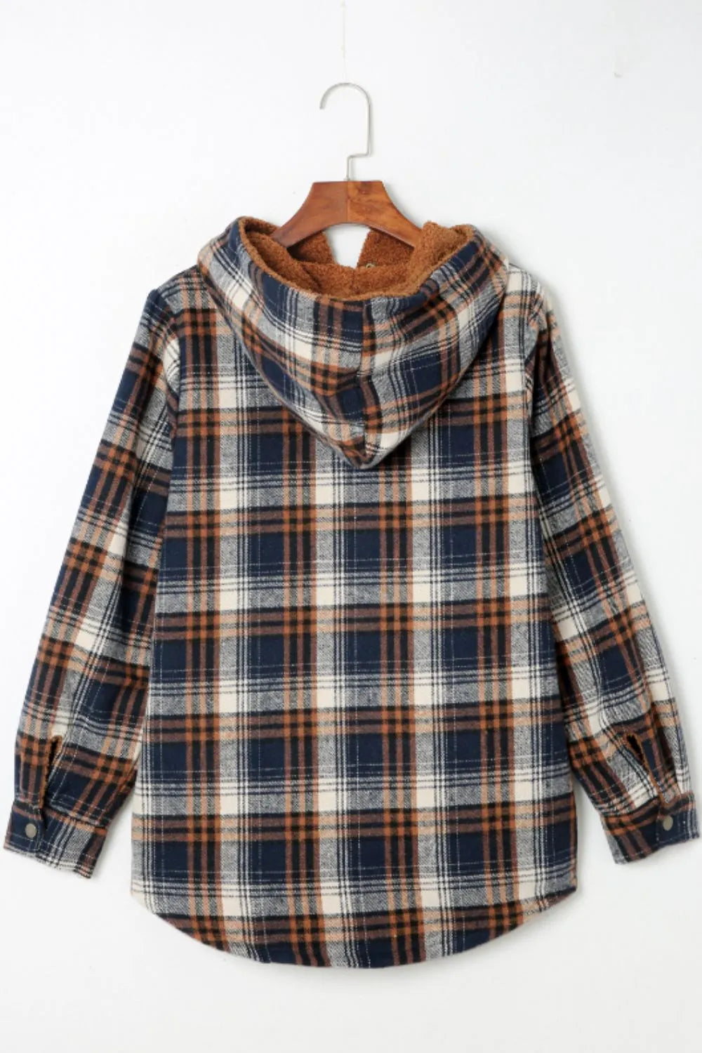 Plaid Button Up Long Sleeve Hooded Jacket -