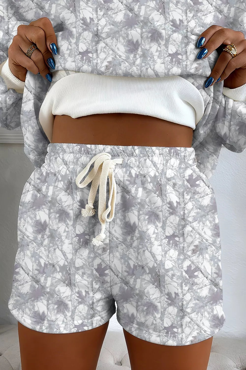 Abstract Camo Print Baggy Pullover Shorts Set -