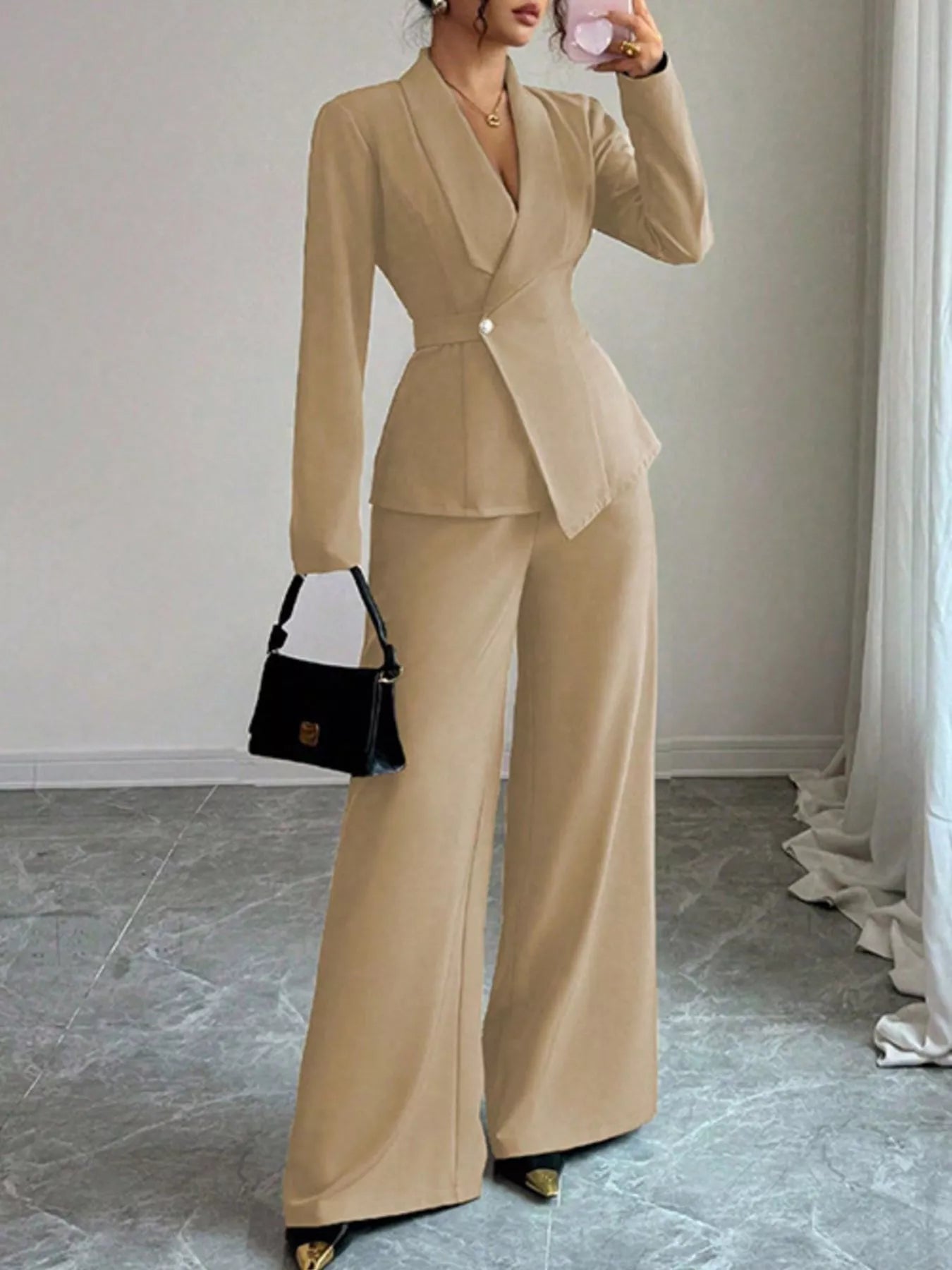 One Button Blazer and Pants Set -