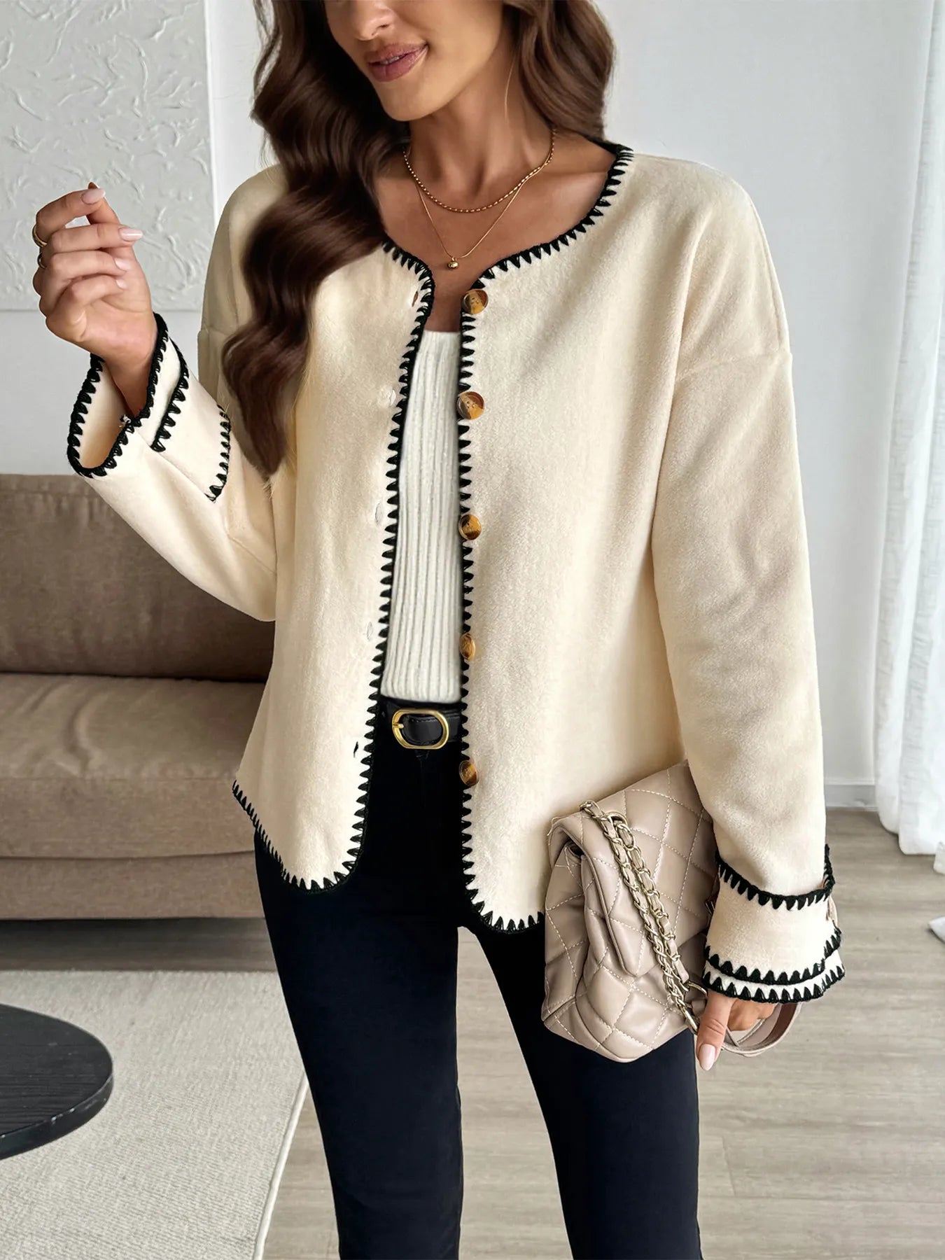 Contrast Trim Button Up Jacket -