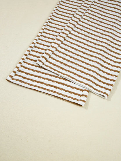 Stripe Collared Top and Drawstring Pant Set -