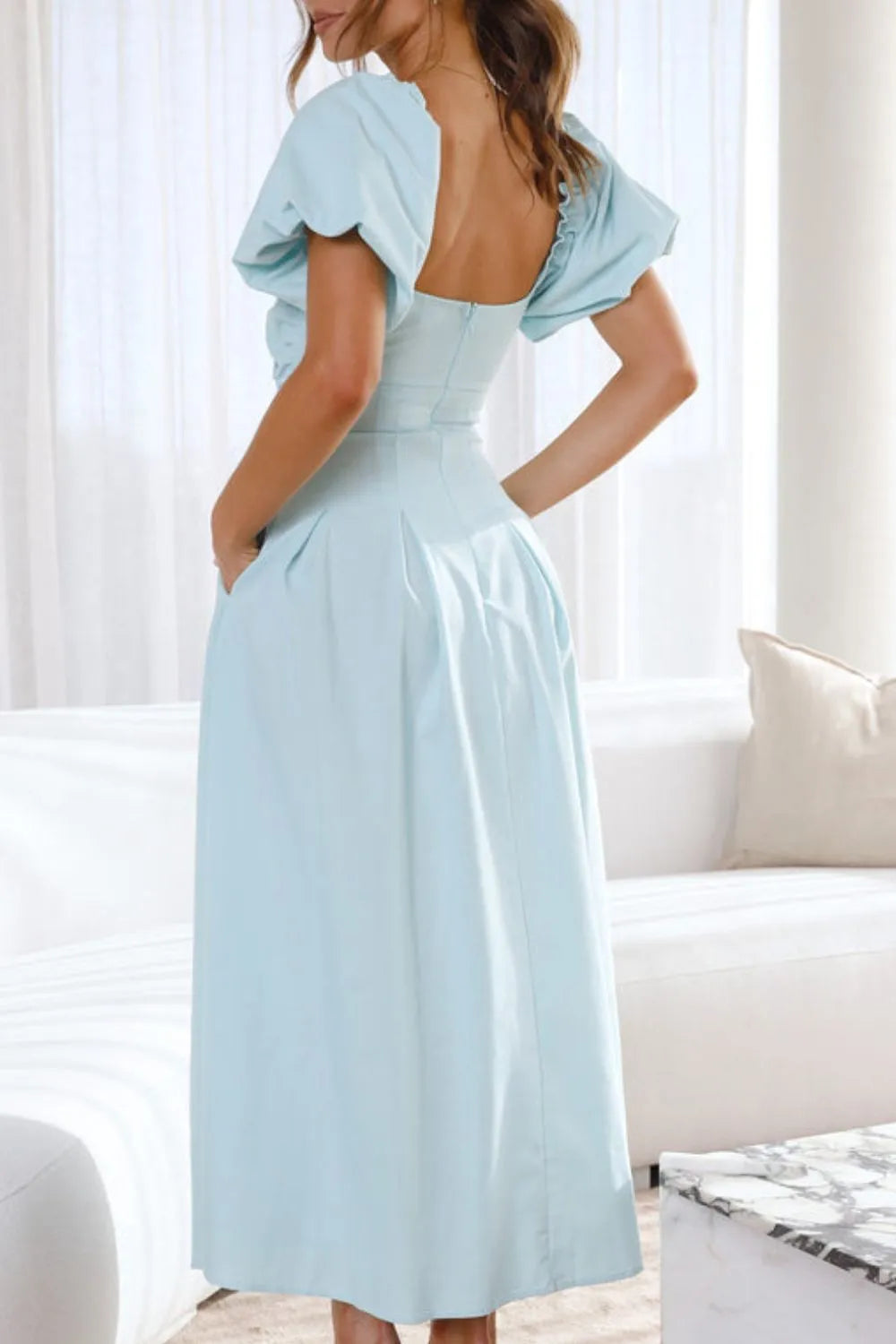 Sweetheart Neck Puff Sleeve Dress -