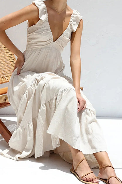 Ruffled V-Neck Tiered Dress -