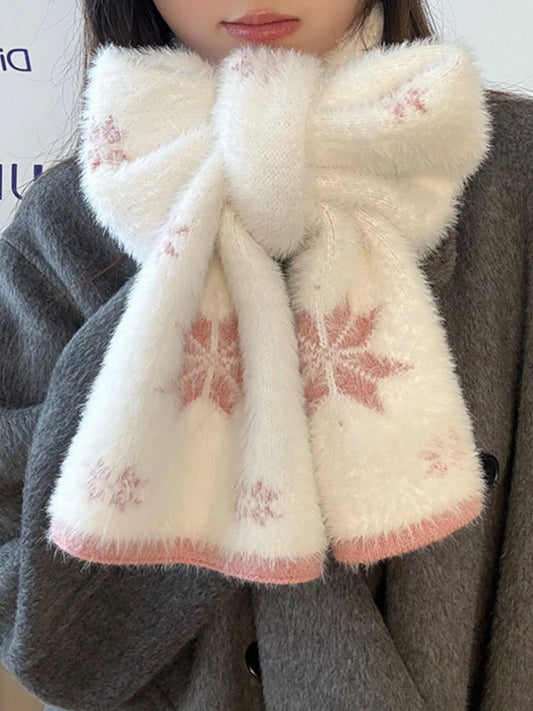 Fluffy Snowflake Pattern Winter Scarf -
