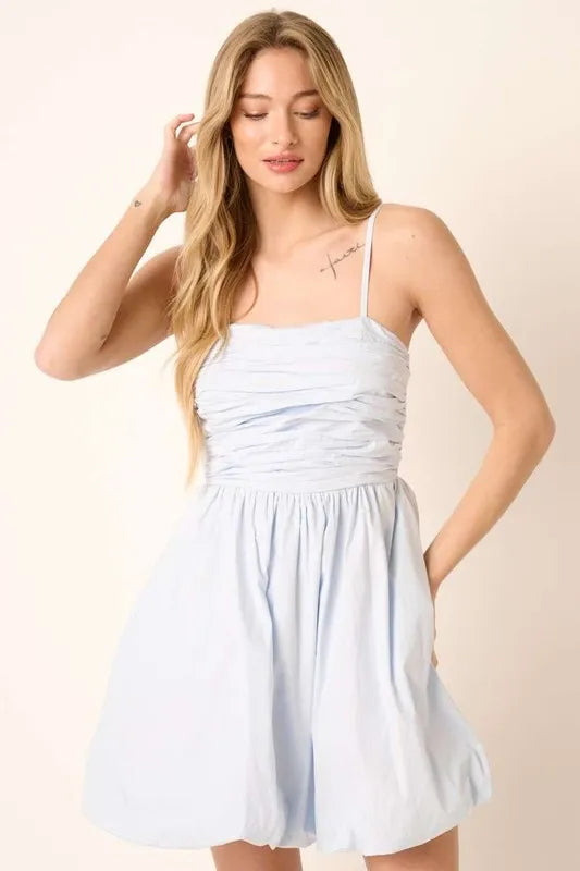 Ruched Detail Bubble Hem Mini Dress -