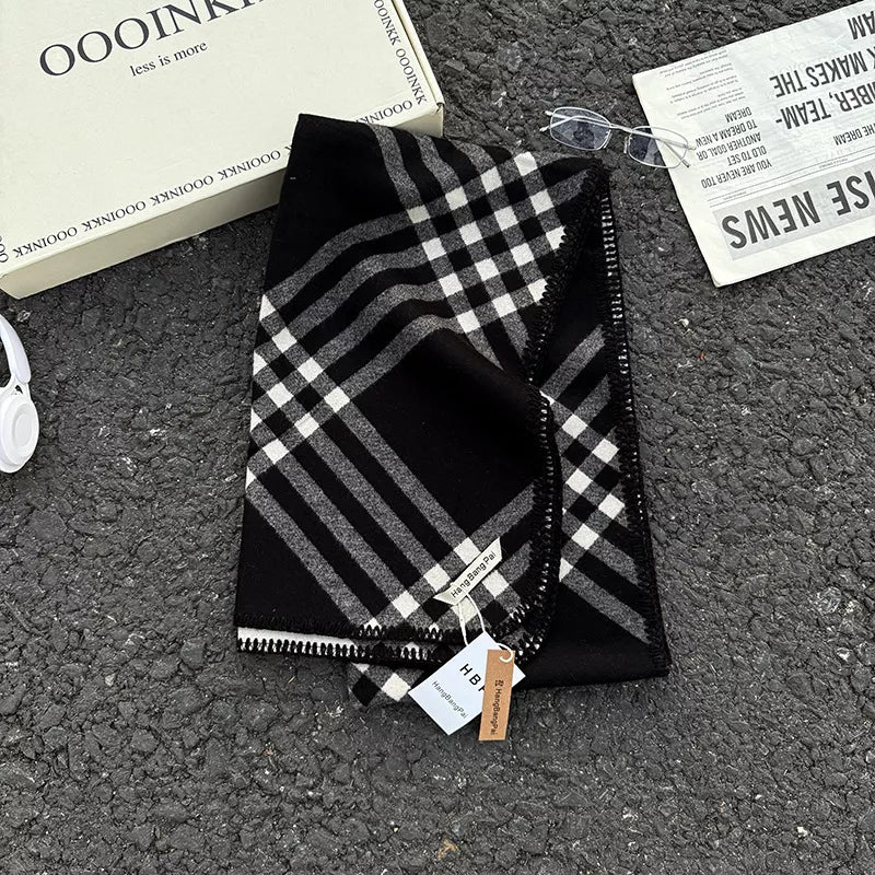 Classic Plaid Scarf - Black One Size