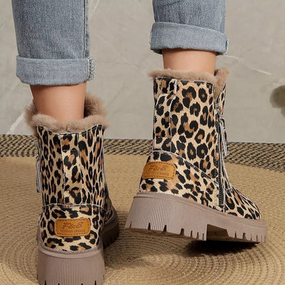 Leopard Print Fur Lined Ankle Boots - Leopard
