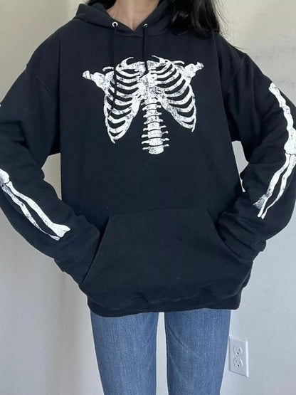 Drawstring Skeleton Long Sleeve Hoodie -