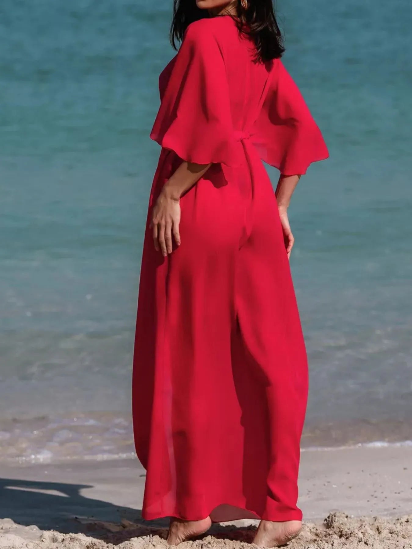 Solid Color Flutter Sleeve Cover-Up -