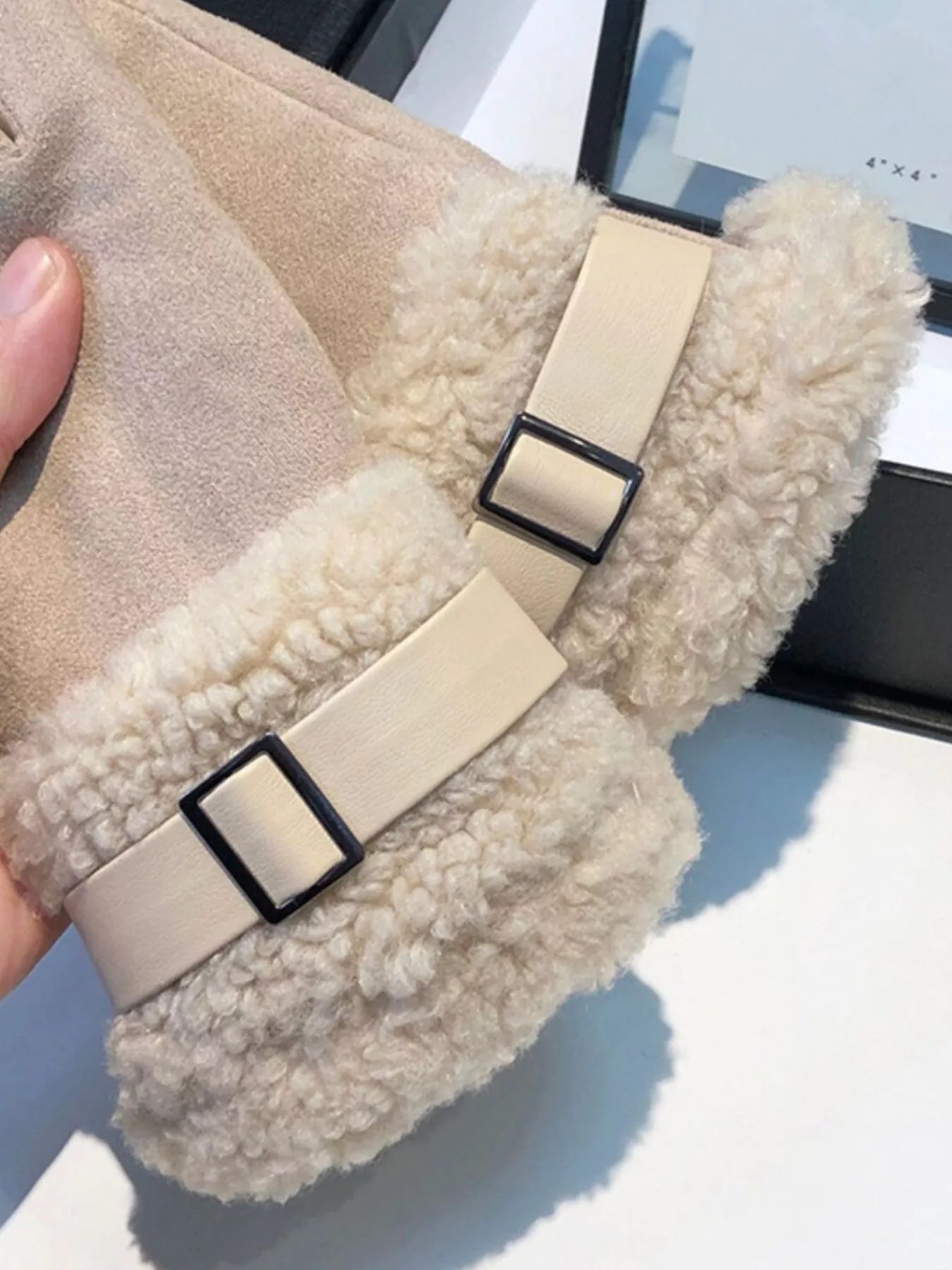 Suede Gloves with Fur Cuff -