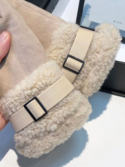 Suede Gloves with Fur Cuff -