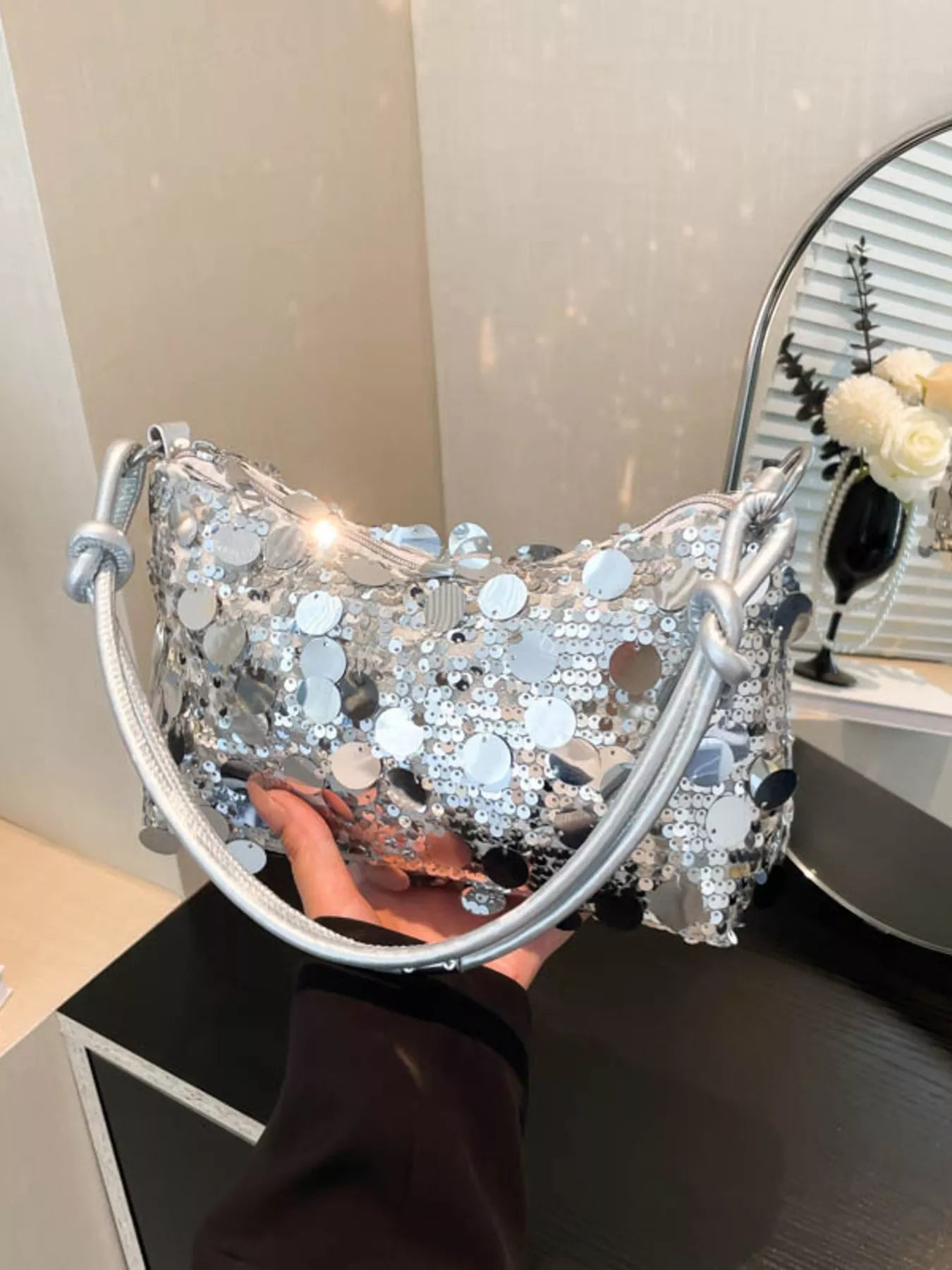 Sequin Embellished Shoulder Bag -