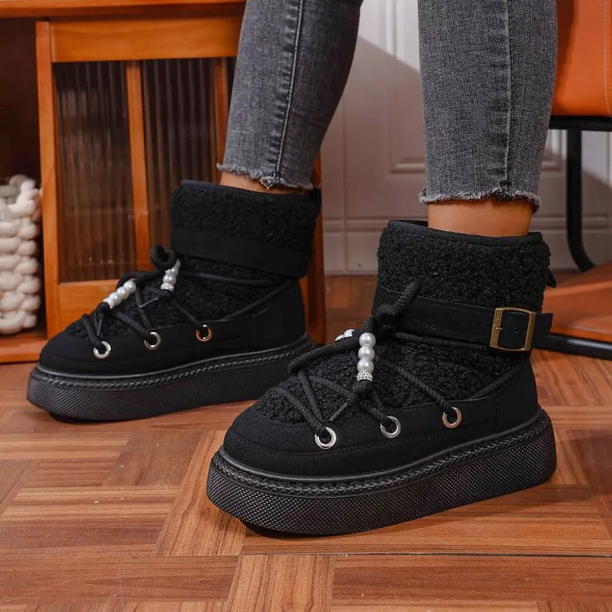 Lace Up Platform Boots - Black