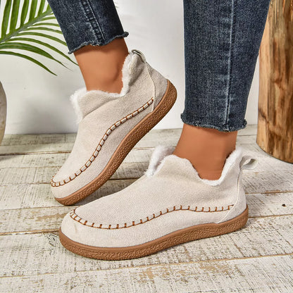 Round Toe Sherpa-Lined Slip-Ons - Beige