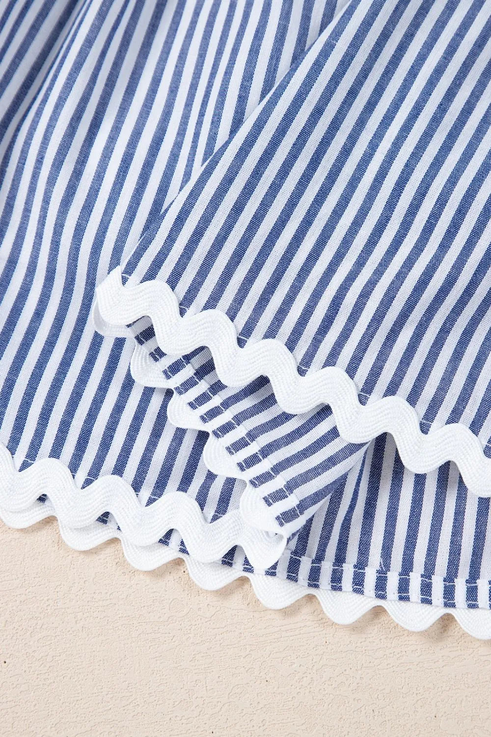 Stripe Sleeveless Notched Ric Rac Mini Dress -
