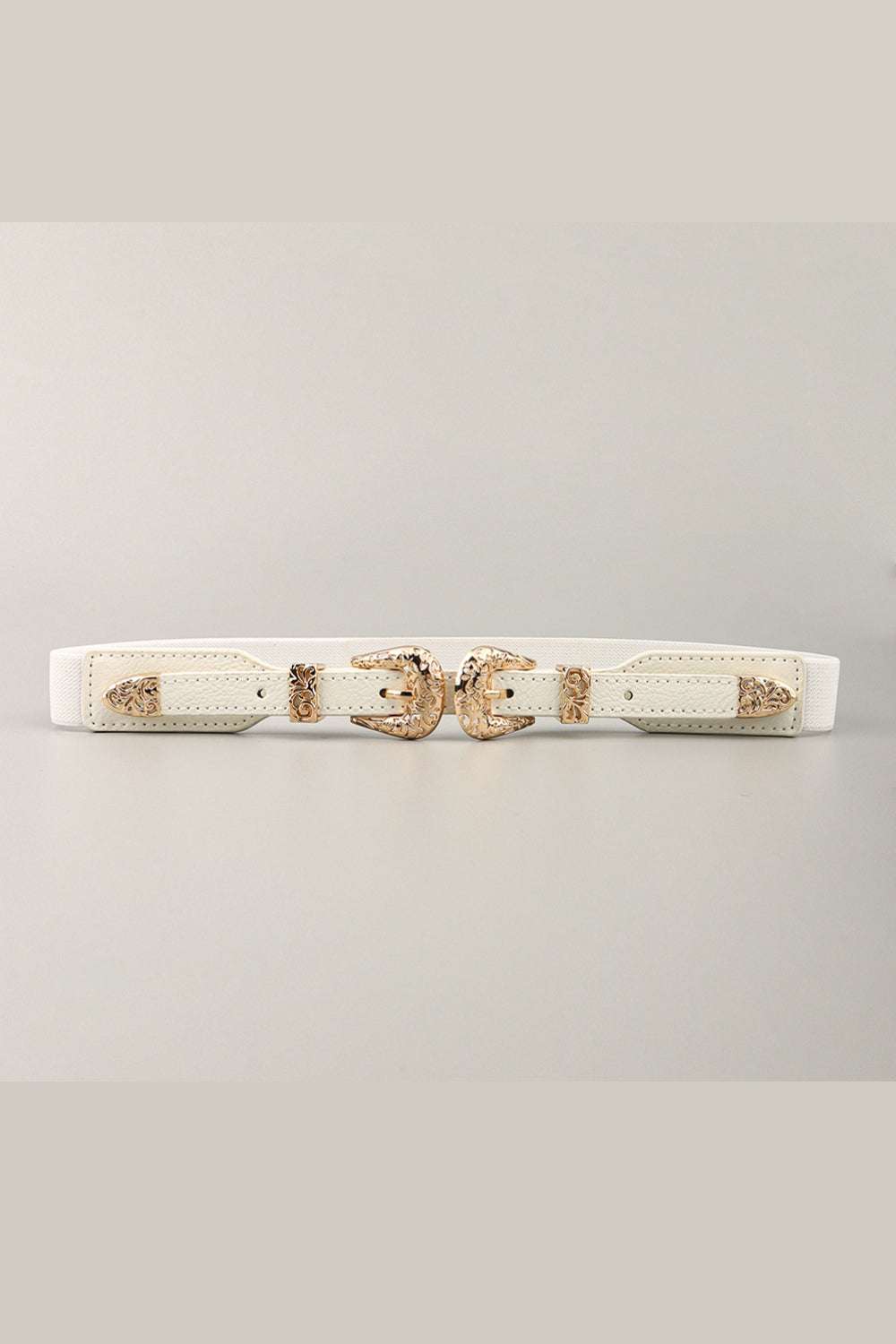 Double Buckle Elastic Belt - White One Size