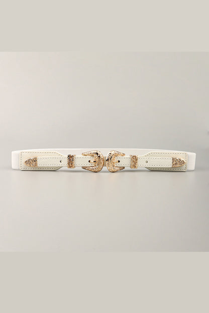 Double Buckle Elastic Belt - White One Size