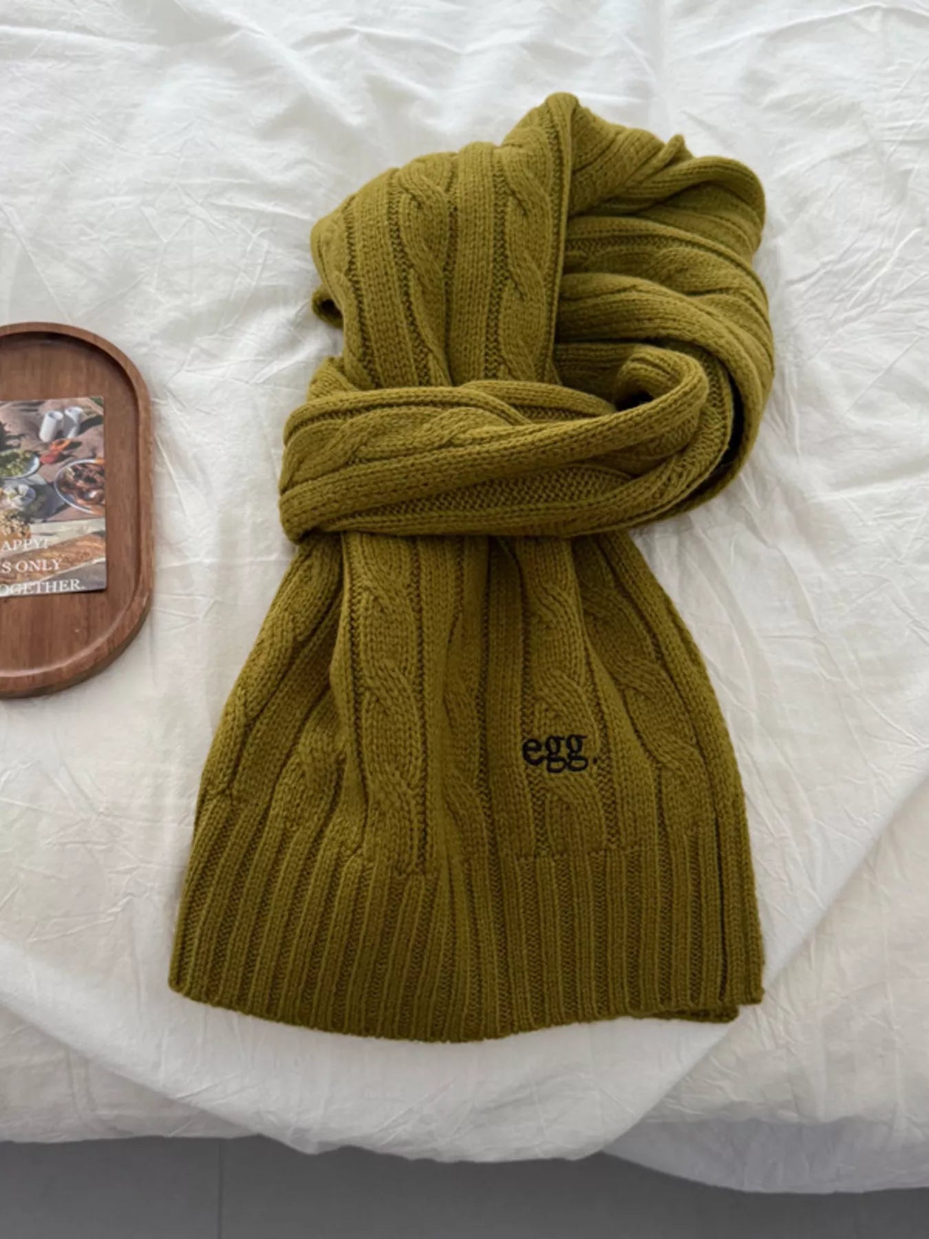 Ribbed Knitted Winter Scarf - Pickle Green One Size