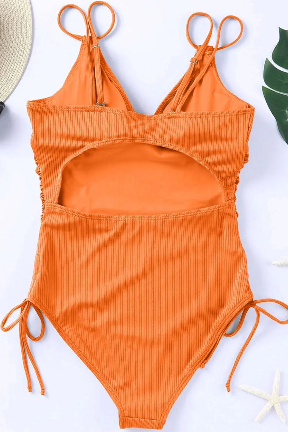 Drawstring Plunge One-Piece Swimwear -