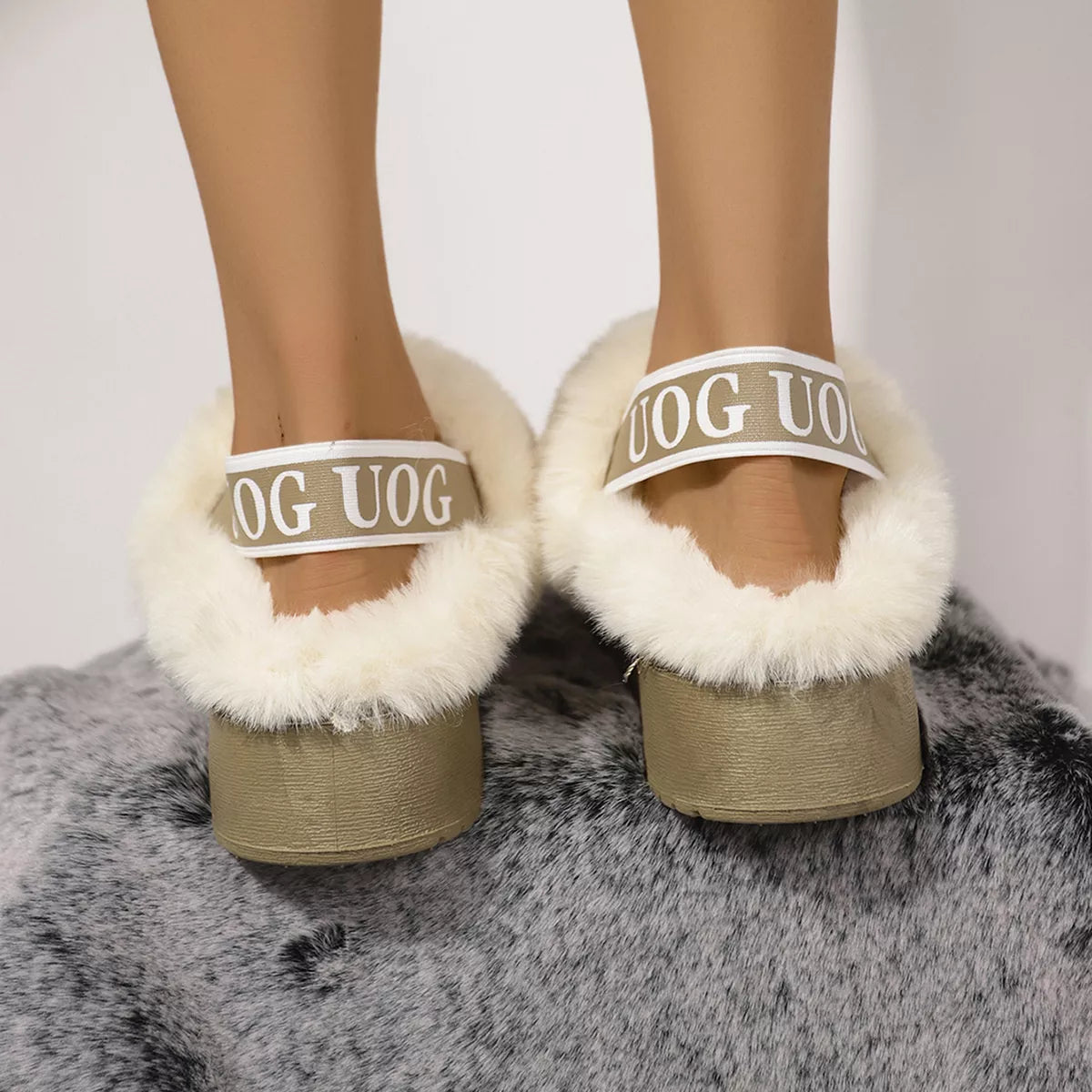 Round Toe Platform Ankle Slippers - Sage