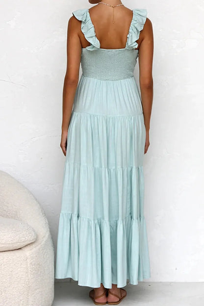 Ruffled V-Neck Tiered Dress -