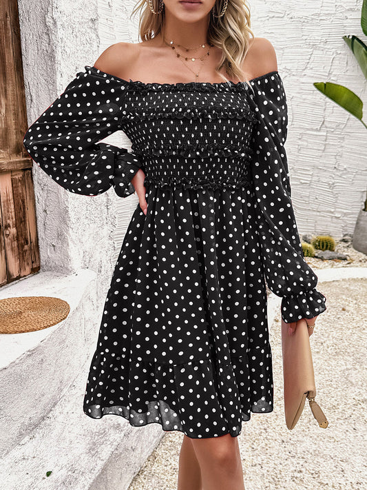 Smocked Polka Dot Long Sleeve Dress | AdoreStarr