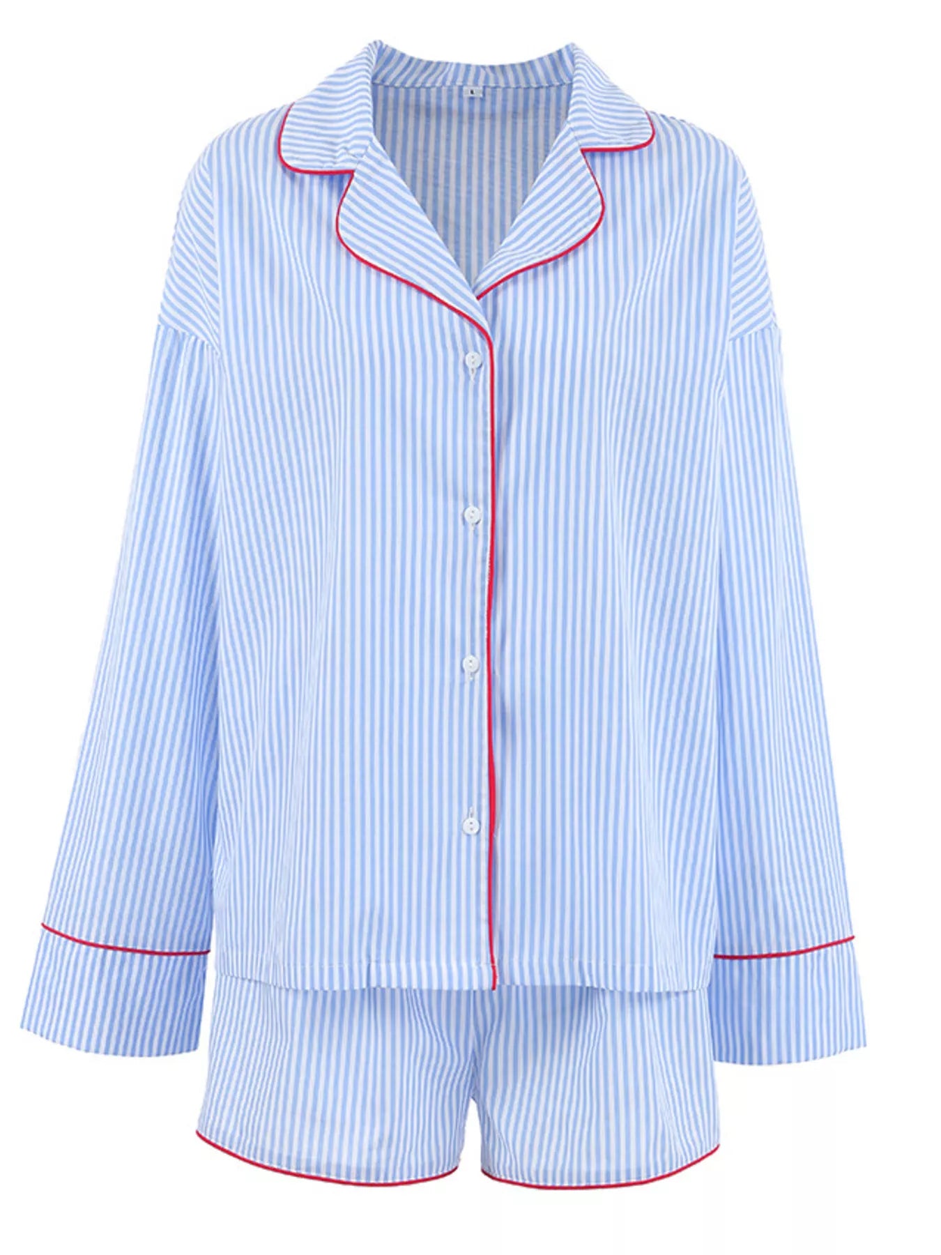 Striped Button Up Shirt and Shorts Lounge Set -