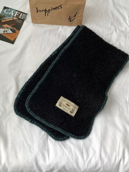 Contrast Trim Plush Winter Scarf - Black One Size