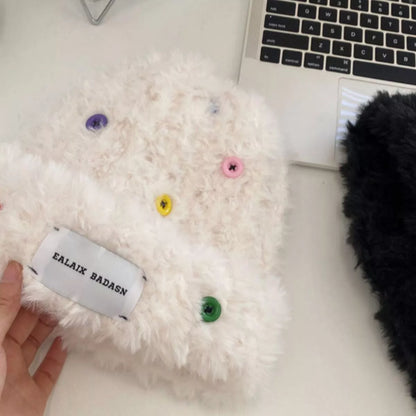 Colorful Buttons Decor Plush Beanie Hat -