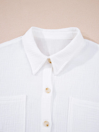 Lace Sleeve Button Down Shirt -