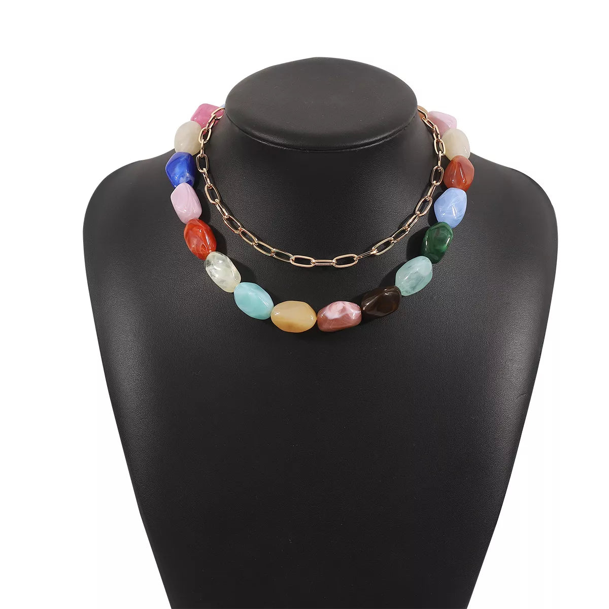 Colorful Beaded Chain Necklace -