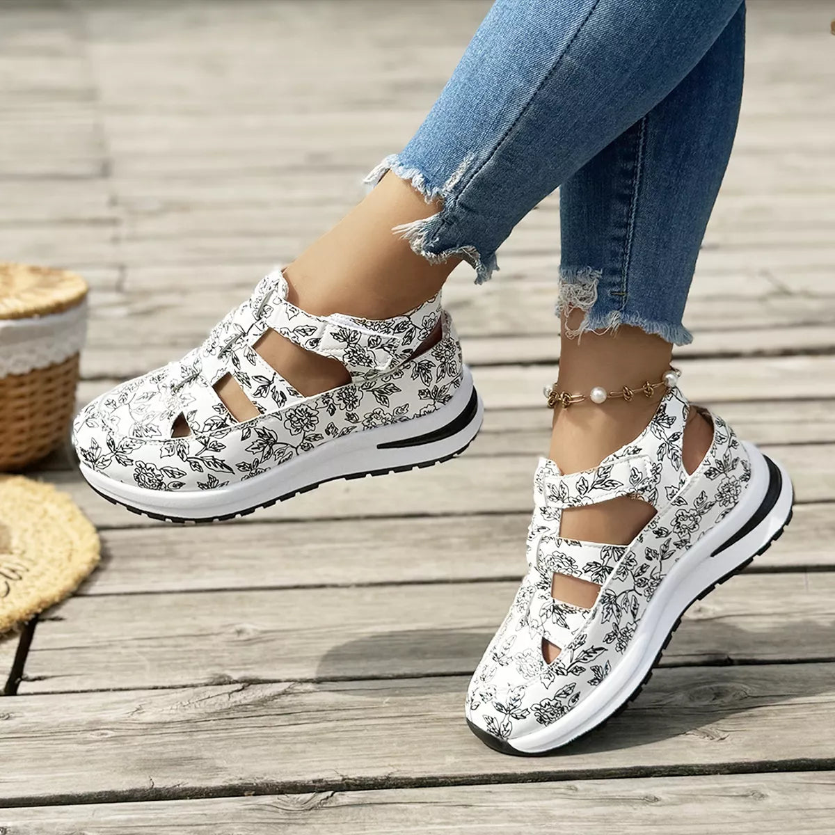 Cutout Velcro Sandals -