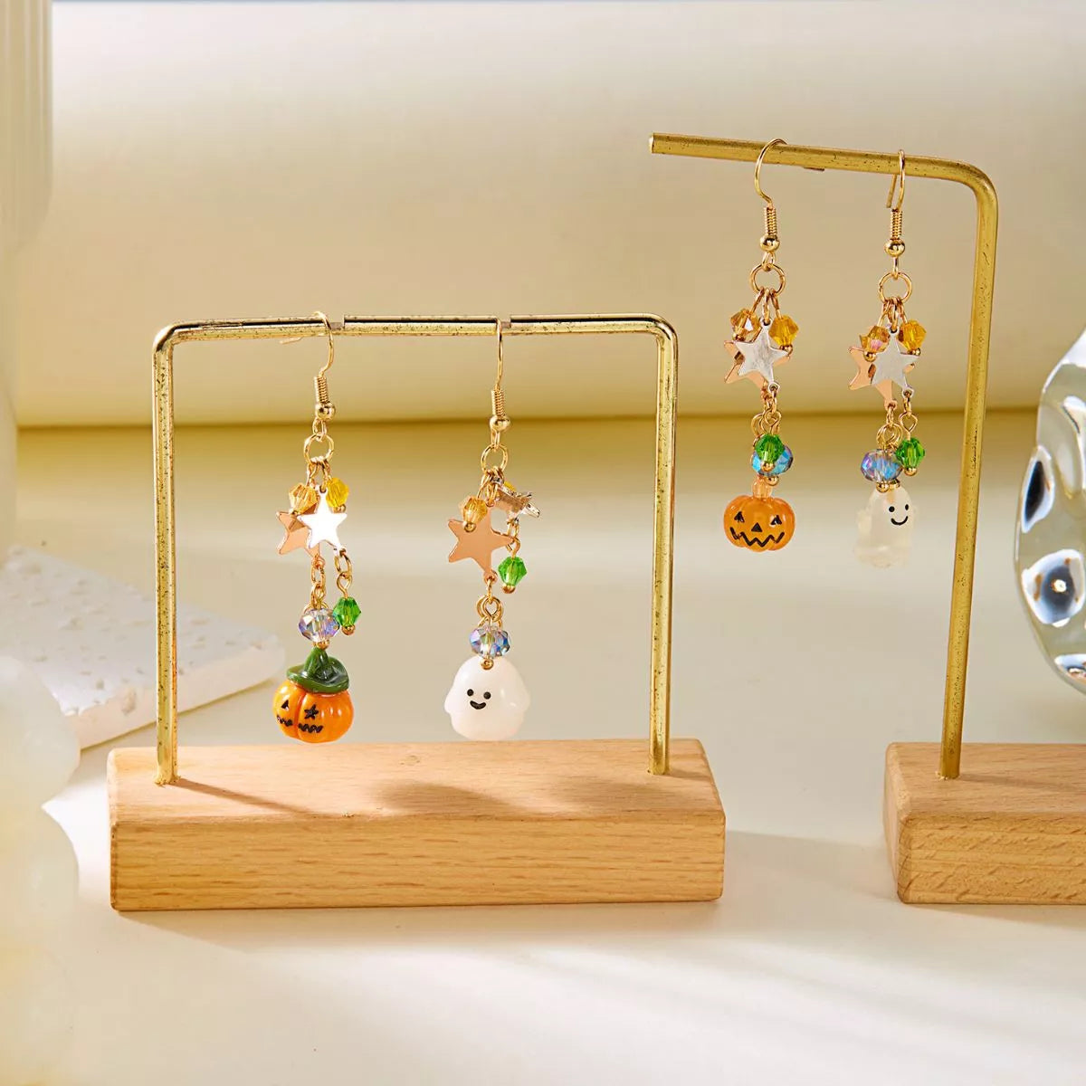 Halloween Asymmetrical Pumpkin Ghost Earrings -