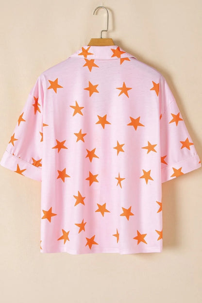 Star Print Short Sleeve Shirt and Shorts Set -