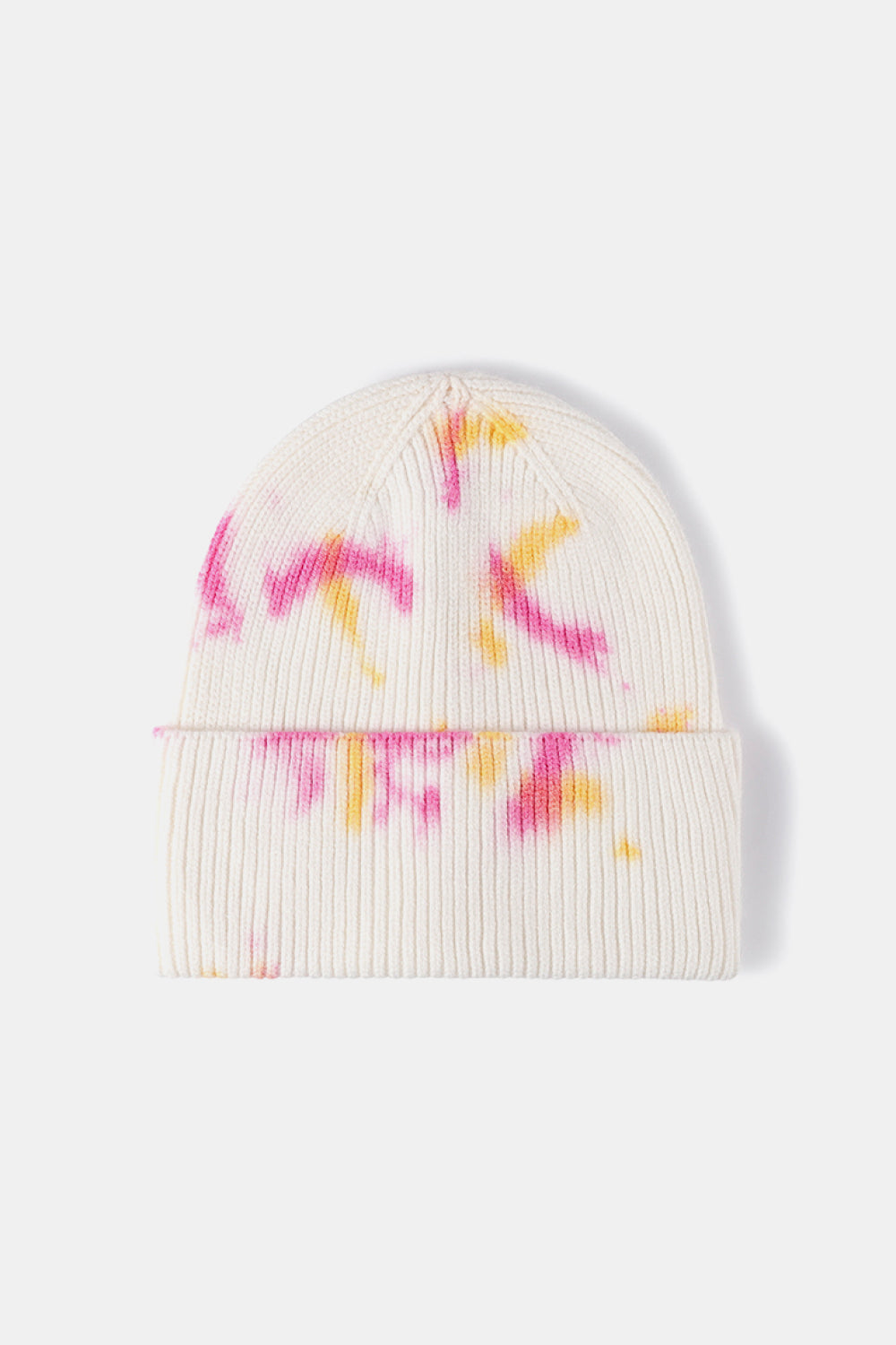 Tie-Dye Cuffed Rib-Knit Beanie Hat - White One Size